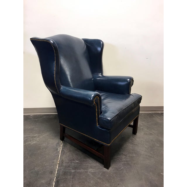 HANCOCK & MOORE Navy Blue Leather Chippendale Wing Chair ... Gdfstudio landon traditional navy blue new velvet dining chairs with gloss black finished legs set of 2 navy blue.