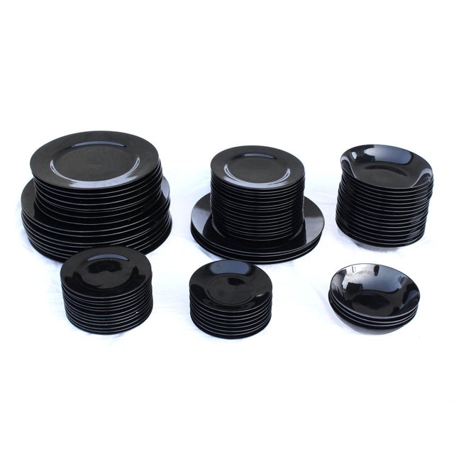 Ceramic 1970's Black Modern Taitu 'Uno' by Emilio Bergamin Plate & Bowl Dish Set - Set of 76 For Sale - Image 7 of 7