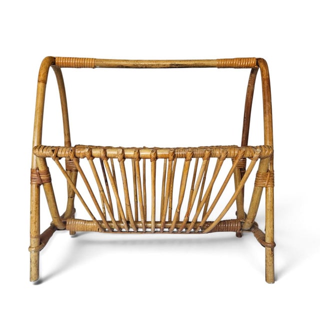 Mid-Century Modern Franco Albini Style Mid 20th Century Bentwood Bamboo & Rattan Magazine Rack For Sale - Image 3 of 11
