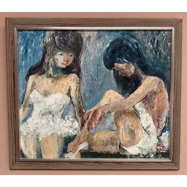 Original Mid Century Swedish Oil on Canvas – “Ballet Dancer, Break” by Ebbe Höglund – Framed 70 × 80 cm (27.6" × 31.5") A...