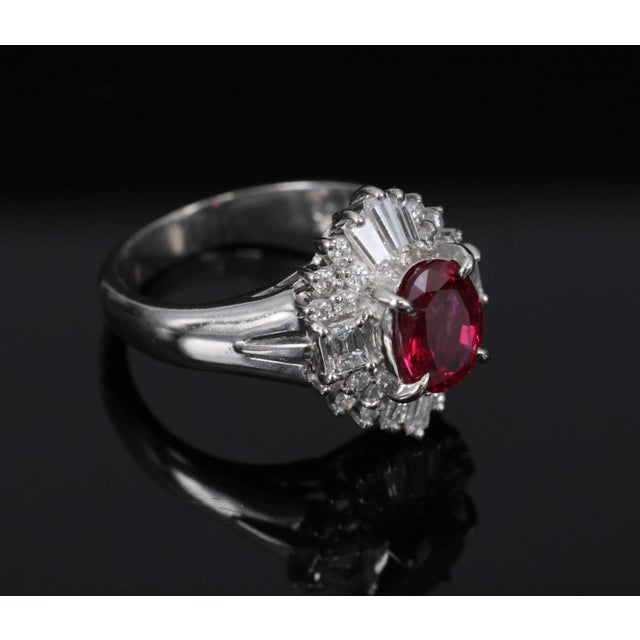 Red Late 20th Century Gia Certified Ruby & 0.54ct Diamond Platinum Ring, Size 4.75 For Sale - Image 8 of 18