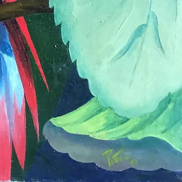 Traditional Large Tropical Hawaiian Scenic W Parrot Oil on Canvas Signed Pia Tole 1946 For Sale - Image 3 of 6