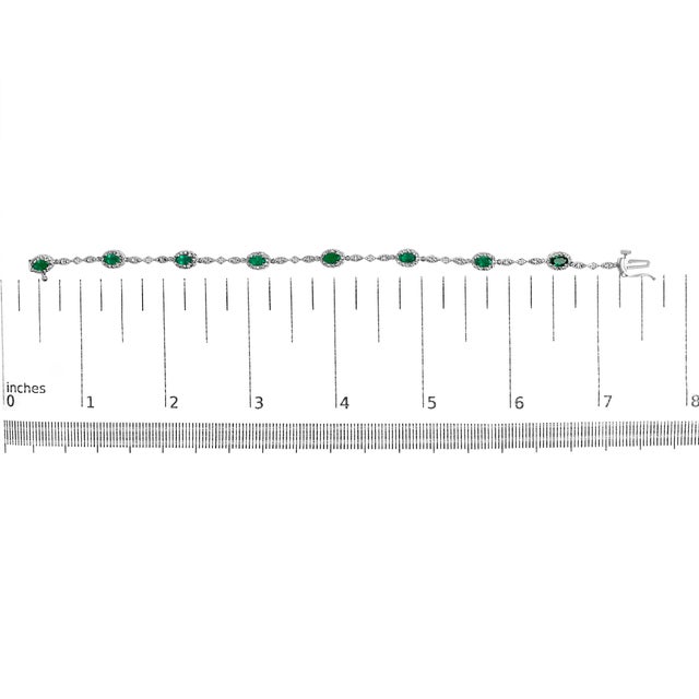 Early 21st Century 10K White Gold Oval Green Emerald & Diamond Alternating Link Bracelet For Sale - Image 5 of 5