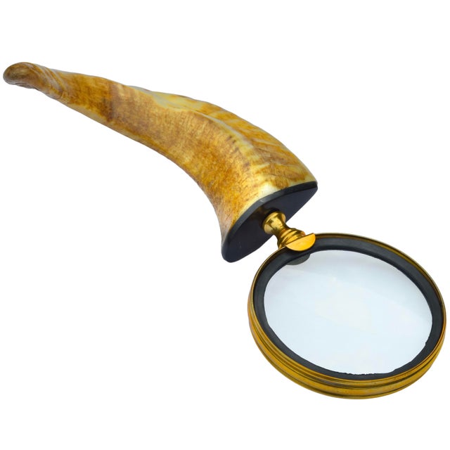 Metal Mid 20th Century Handcrafted Americana Horn & Brass Magnifying Glass For Sale - Image 7 of 7