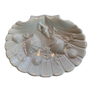 Vintage Italian Pottery Scalloped Shell Soap Dish Coastal Catchall For Sale