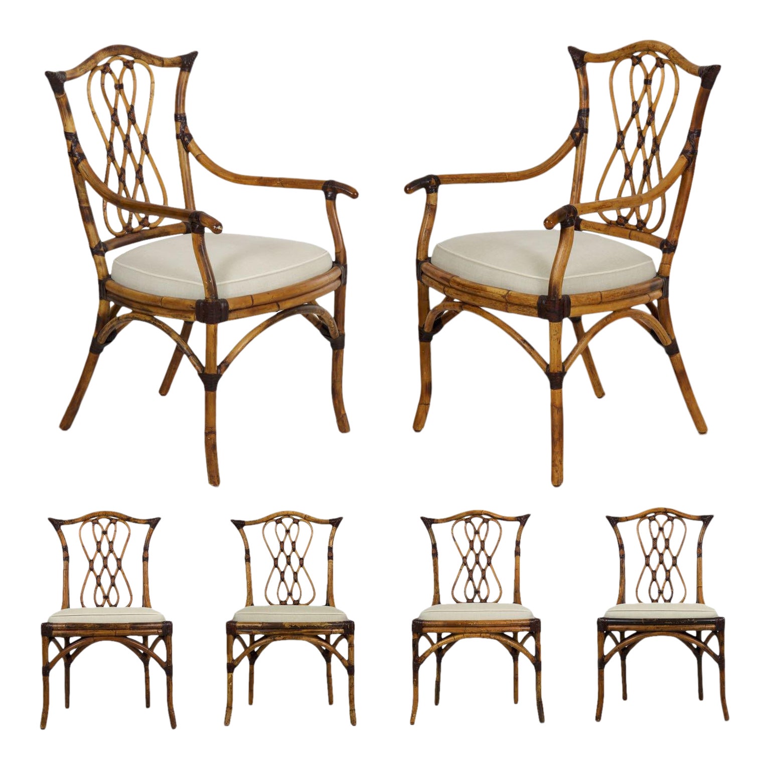 Set of Six Pierce Martin Dining Chairs With LeatherBound Rattan Chairish
