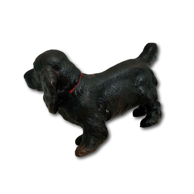 Vintage 1930s Smaller Size Hubley Mfg. Co. Cast Iron Cocker Spaniel Dog Doorstop in Rare All Black Paint For Sale - Image 13 of 18