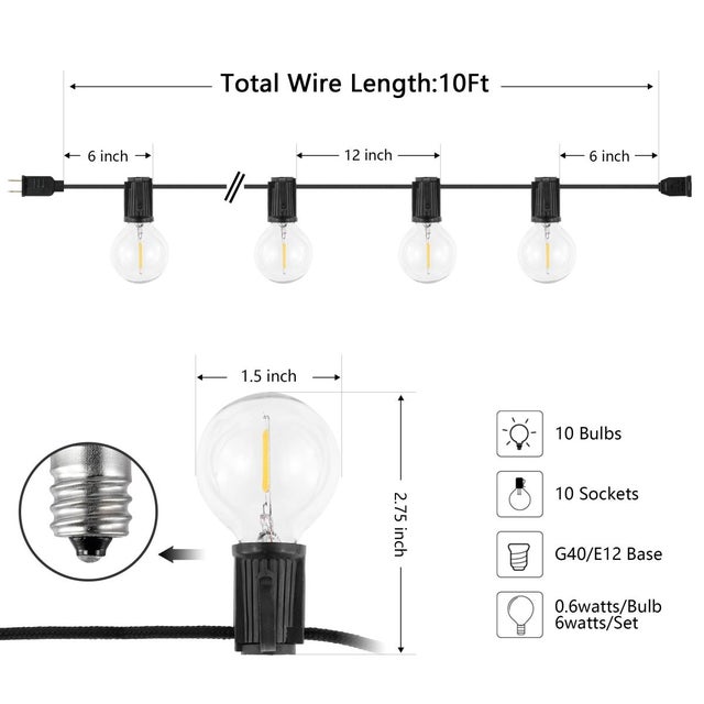 Industrial Leigh, 10 Light, 120" Outdoor String Light, Black For Sale - Image 3 of 5