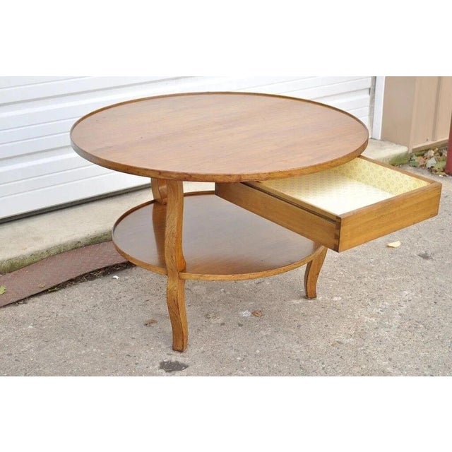 French Country Vintage French Country Provincial Round Cherry Occasional Side Table W/ Drawer For Sale - Image 3 of 11