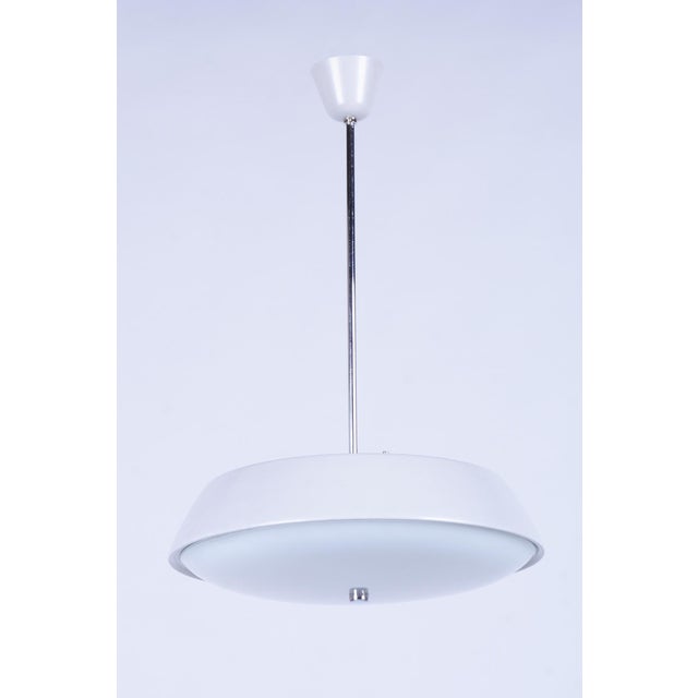 Mid-Century Czech Pendant Light in Steel and Opaline Glass attributed to Lidokov, 1950s For Sale - Image 12 of 12