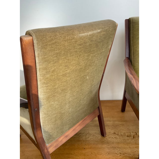 Mid 20th Century Pair of High Back Danish Modern Oak & Moss Green Mohair Lounge Chairs Attributed to Durup For Sale - Image 15 of 18