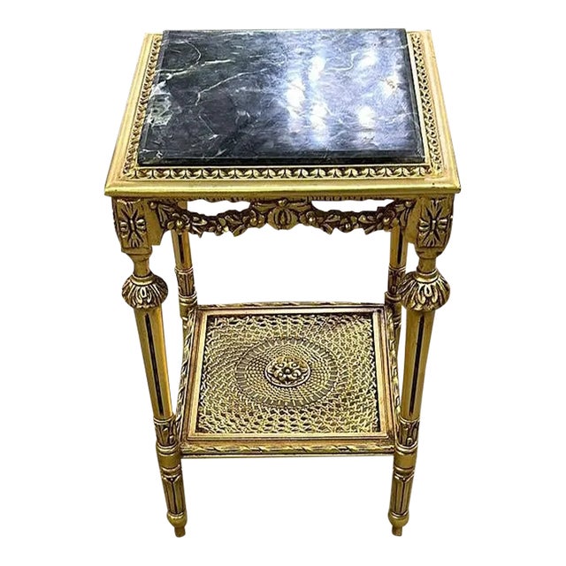 French Style Black Marble Topped Gold Side Table For Sale