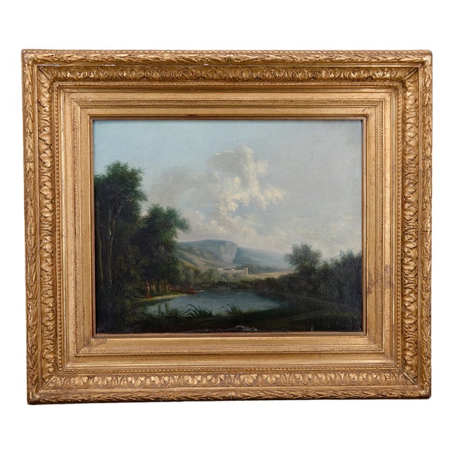 Italian Artist, Grand Tour Romantic Lake Scene, 19th Century, Oil Painting, Framed For Sale