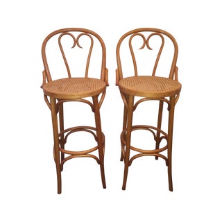 Vintage Cane Bar Stools - A Pair For Sale