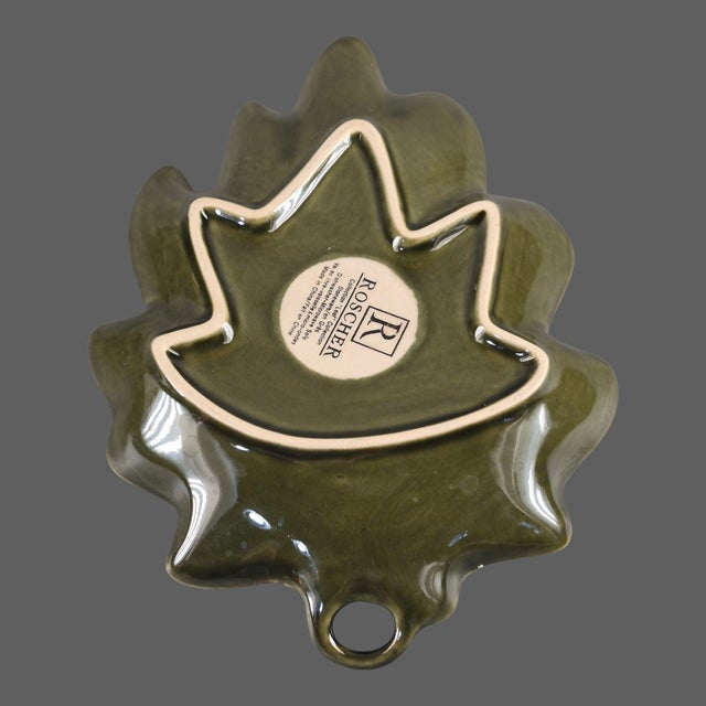 Late 20th Century Serving Dishes Glazed Ceramic Olive Green Leaf Shaped - Pair For Sale - Image 4 of 6