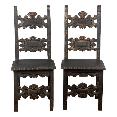 Neo-Renaissance Carved Chairs, Set of 2 For Sale