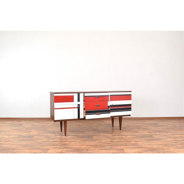 1960s Mid-Century Modern Walnut Sideboard with Hand-Painted Pattern, 1960s For Sale - Image 5 of 15