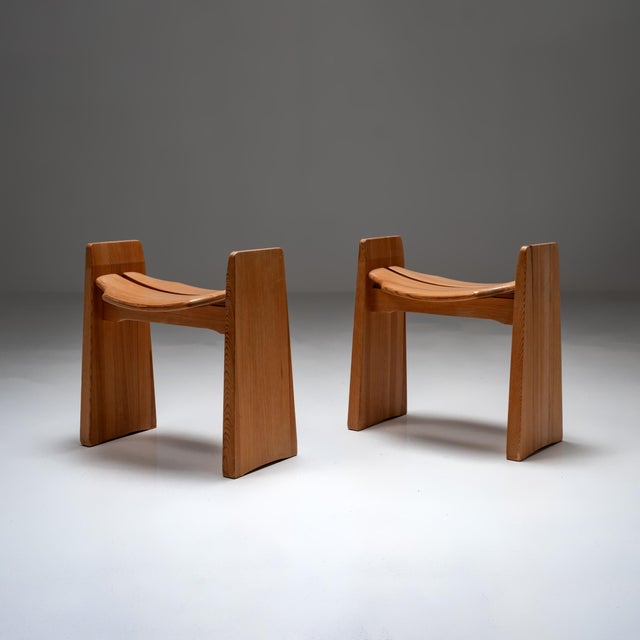Wood Pine Jonte Stools by Gilbert Marklund for Furusnickarn Ab, 1970s, Set of 2 For Sale - Image 7 of 7