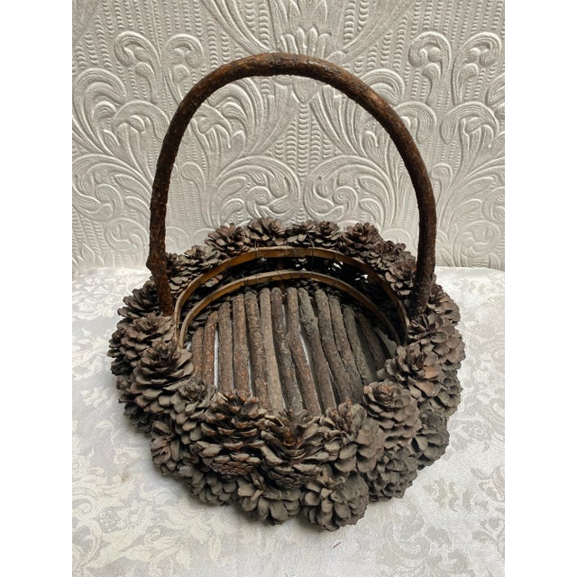 Adirondack Arts and Crafts Hand Made Pine Cone Basket For Sale - Image 4 of 10