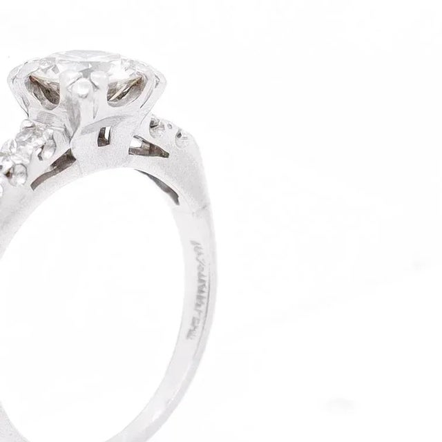 Retro Platinum & Round Mixed Cut 0.95 Ct Diamond Engagement Ring For Sale - Image 11 of 12