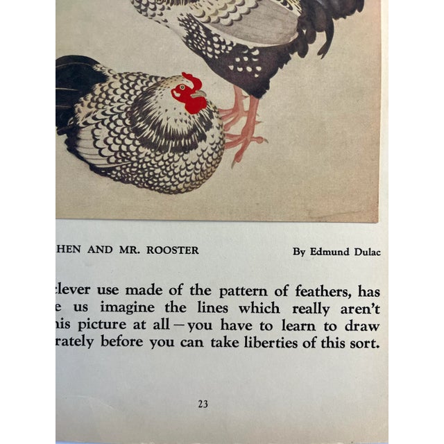 Absolutely charming book illustration by Edmund Dulac shows Mrs. Hen and Mr. Rooster. On soft ivory toned paper. Beautiful...