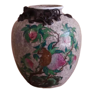 Antique Hand-Painted Monkey & Relief Tianlong Dragon Urn
