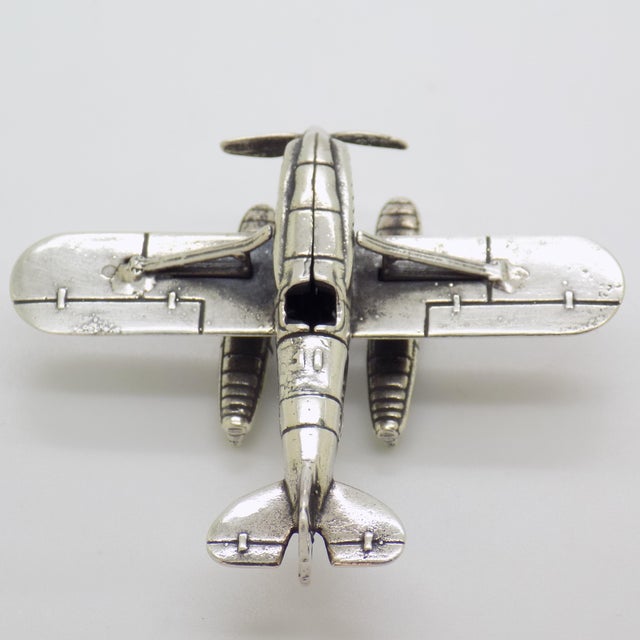 Metal Vintage Italian Handmade Genuine Silver Seaplane Floatplane Figurine Miniature Sculpture, 1970s For Sale - Image 7 of 16