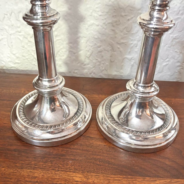 Waterford Late 20th Century Italian Silver Plate Candlestick Holders, a Pair For Sale - Image 4 of 6