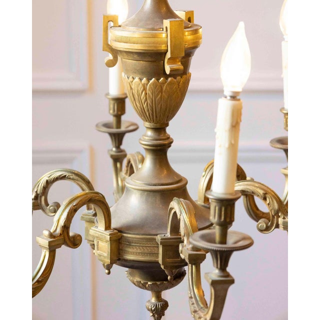 Mid 20th Century Mid 20th-Century French Bronze Chandelier with Classical Motifs For Sale - Image 5 of 11