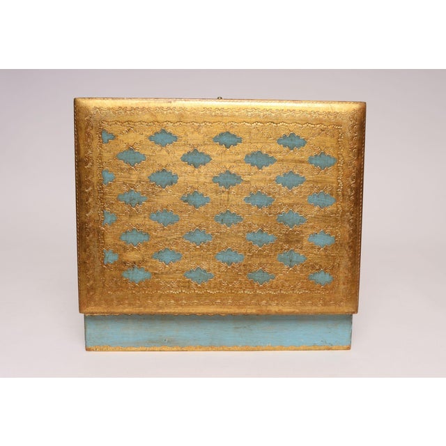 Gold Large Vintage Italian Florentine Baroque Turquoise and Gilt-Wood Jewelry Box For Sale - Image 8 of 17