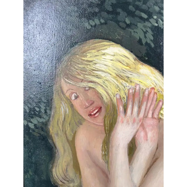 Mythological or Allegorical Scene W Bathing Female Figure Oil on Canvas, Framed 1980's For Sale - Image 10 of 16