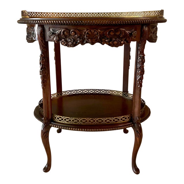 French Marquetry Carved Wood Occasional Table With Brass Gallery Chairish
