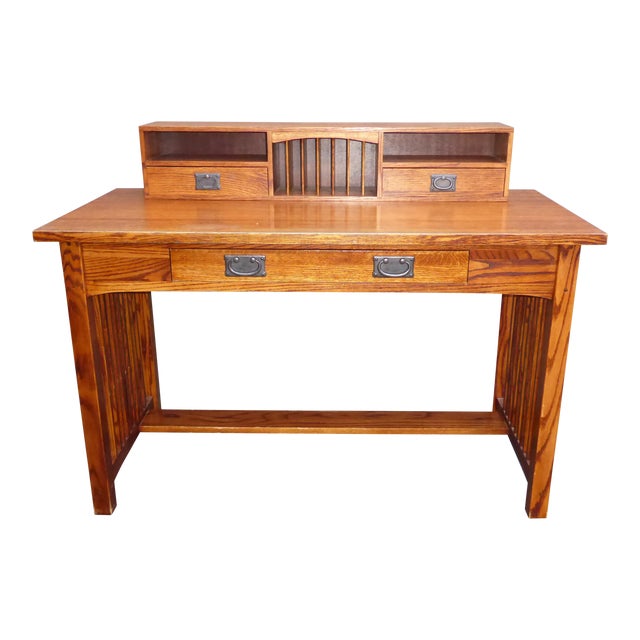 Vintage Restoration Hardware Oak Wood Secretary Desk Stickley Style