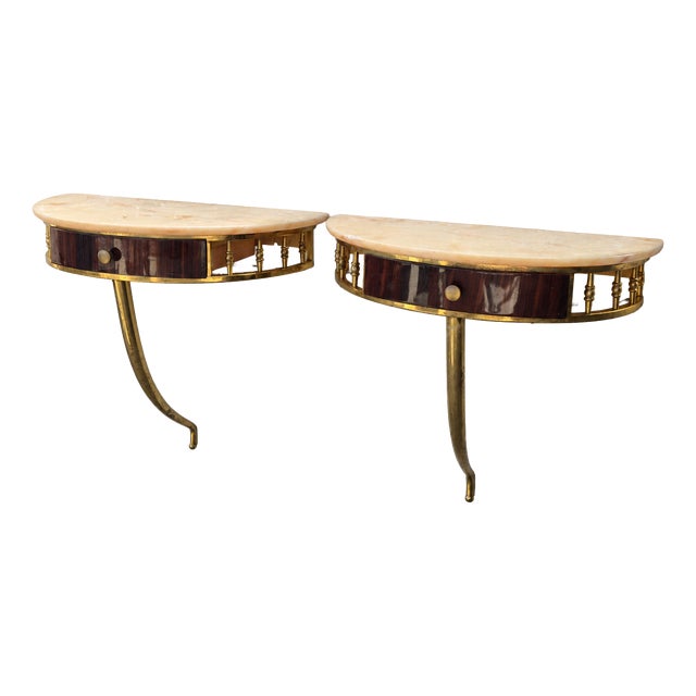 Mid-Century Modern Marble and Brass Wall-Mounted Nightstands, Italy, 1950s, Set of 2 For Sale