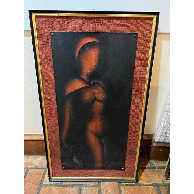 Art Deco Nude by John Montroue, signed in lower right corner and reverse reads - "Grace" Air brush technique by John...