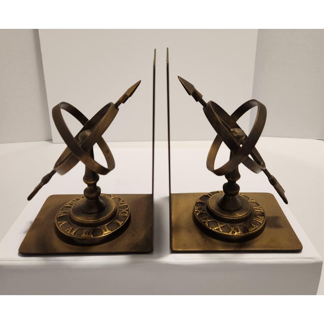 Classical Roman Brass Vintage Celestial Armillary Sundial Bookends - Pair For Sale - Image 3 of 6
