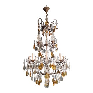 Antique 1920s Art Nouveau Amber Crystal Florentine Lustre Chandelier For Sale