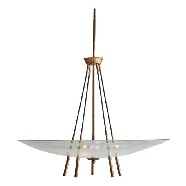 Glass + Brass Sputnik Pendant Light, Italy 1960s For Sale