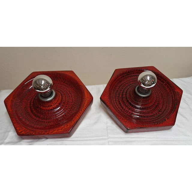 Vintage German Flat Wall Lamps in Red Glazed Ceramic by Hustadt-Leuchten, 1970s, Set of 2 For Sale - Image 4 of 8