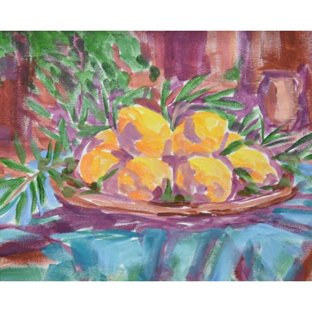 Still-Life Composition Painting of Lemons Including the Antiqued Gold Wood Frame For Sale - Image 4 of 6