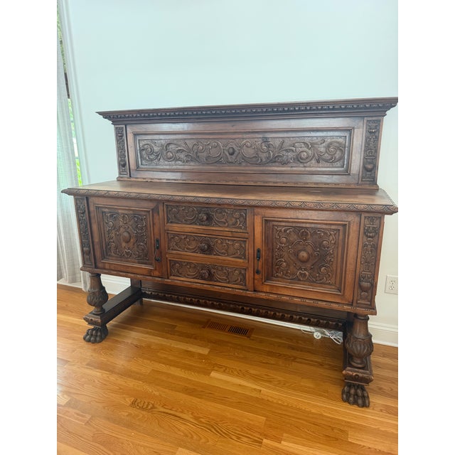Victorian Antique American Renaissance Revival Carved Oak Sideboard Buffet, Circa 1890–1910 For Sale - Image 3 of 9