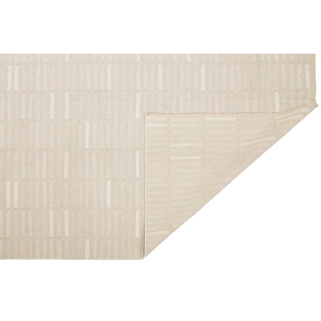 Modern Geometric Designed Kilim Flatweave Wool Rug in Beige For Sale - Image 4 of 9