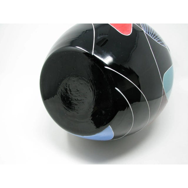 Vintage Kunstglass Ilmenau Large Hand-Painted Black Glass Vase Made in Germany For Sale - Image 12 of 13