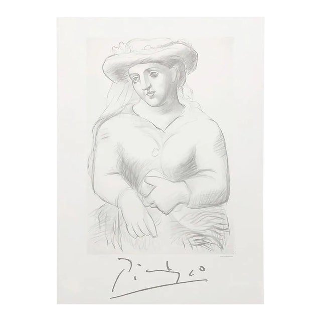 1980s "Femme Au Chapeau Et Au Missel" Pablo Picasso Estate Collection Lithograph For Sale
