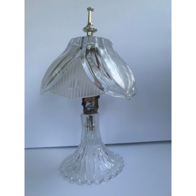 Vintage Yugoslavian 24% Lead Crystal Floral Boudoir Table Lamp For Sale - Image 4 of 12