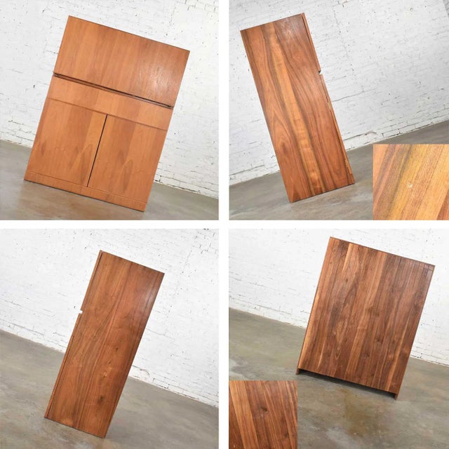 Brown Vintage Scandinavian Modern Teak Desk in a Box Style Secretary With Drop Front For Sale - Image 8 of 18