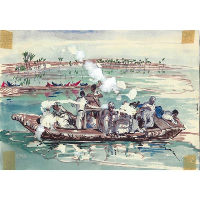 The banks of the Suez in Egypt painting by English artist Ivy Attwell (1895-1985). Attwell traveled extensively all over...