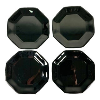 1980s Postmodern Contemporary French Black Glass Dinner Plates - Set of 4 For Sale