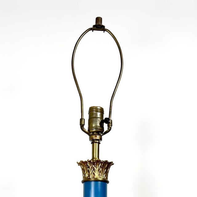 Neoclassical Lapis Lazuli Blue Plated Solid Brass Column Table Lamp For Sale - Image 10 of 13