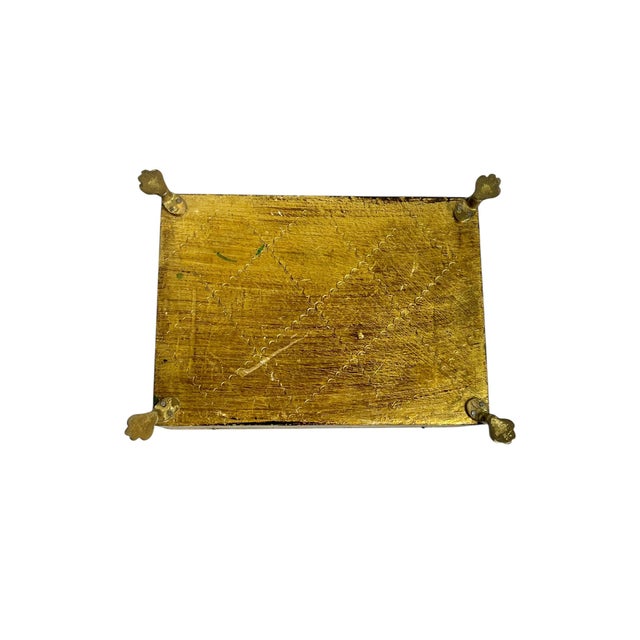 Vintage Italian Gilt and Green Painted Box With Metal Lion Paw Feet and Metal Laurel Wreath For Sale - Image 13 of 17